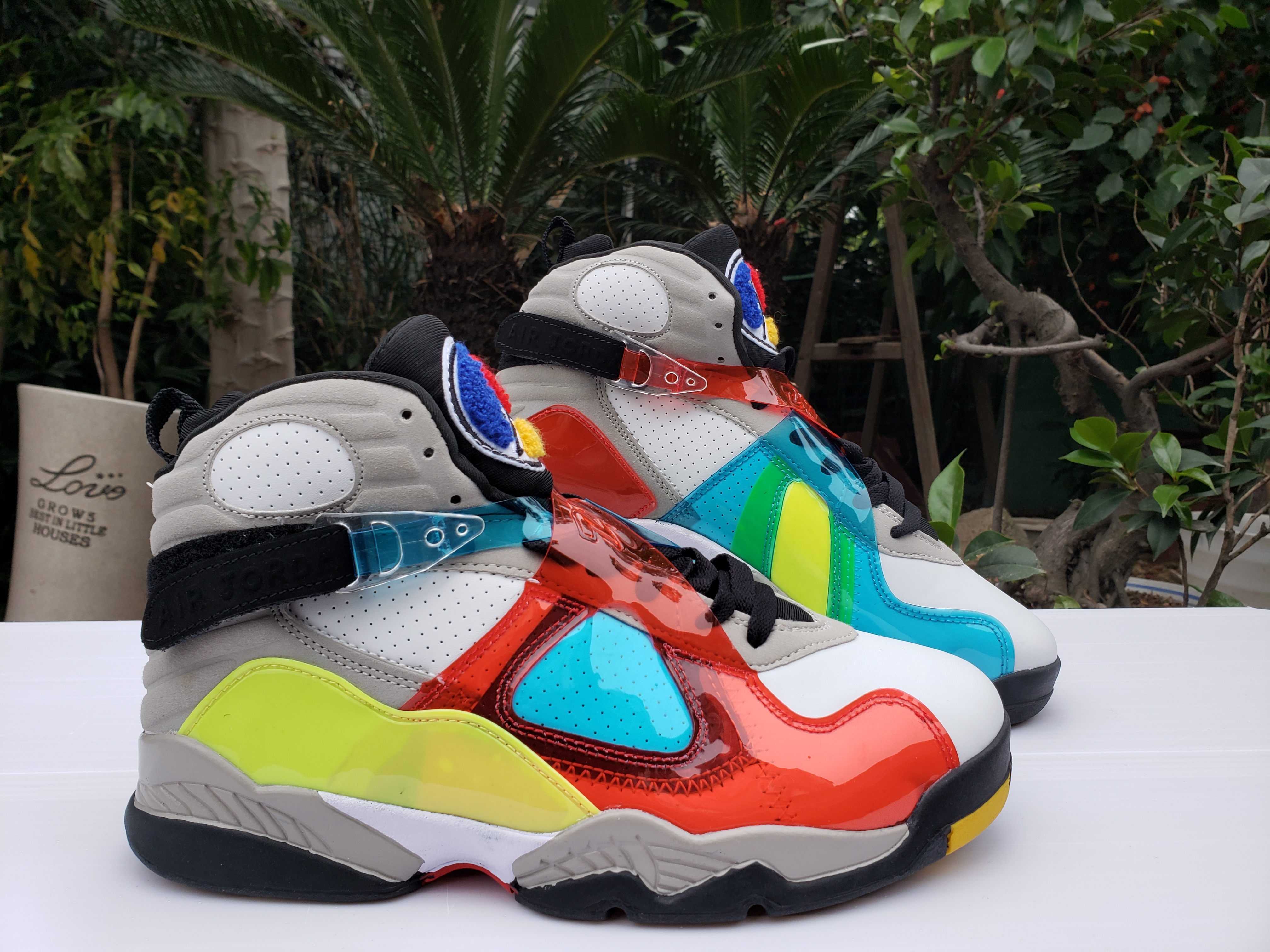 New Air Jordan 8 Retro Red Blue Yellow White Grey Shoes